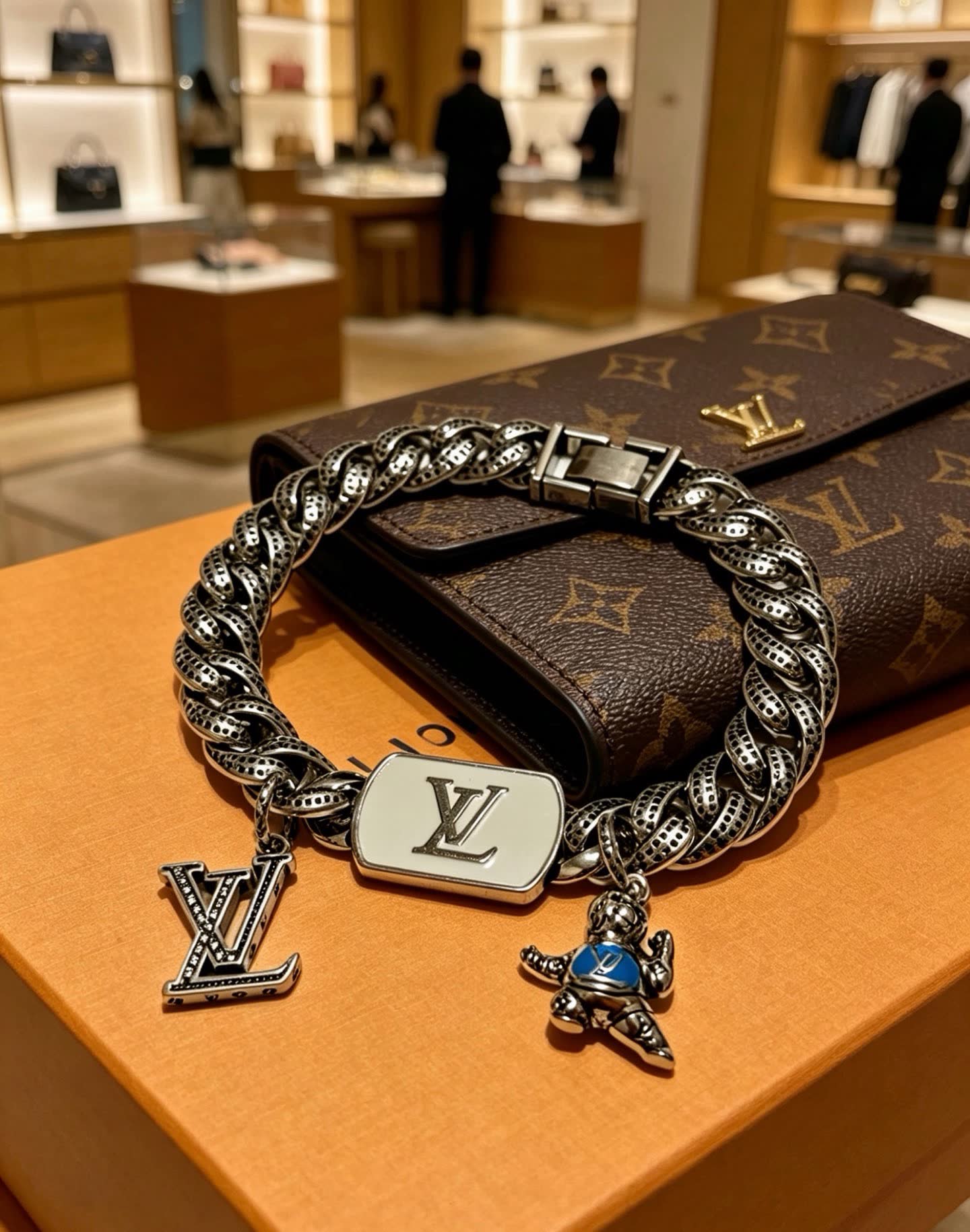 Louis Vuitton Silver Tone Bracelet with Charms